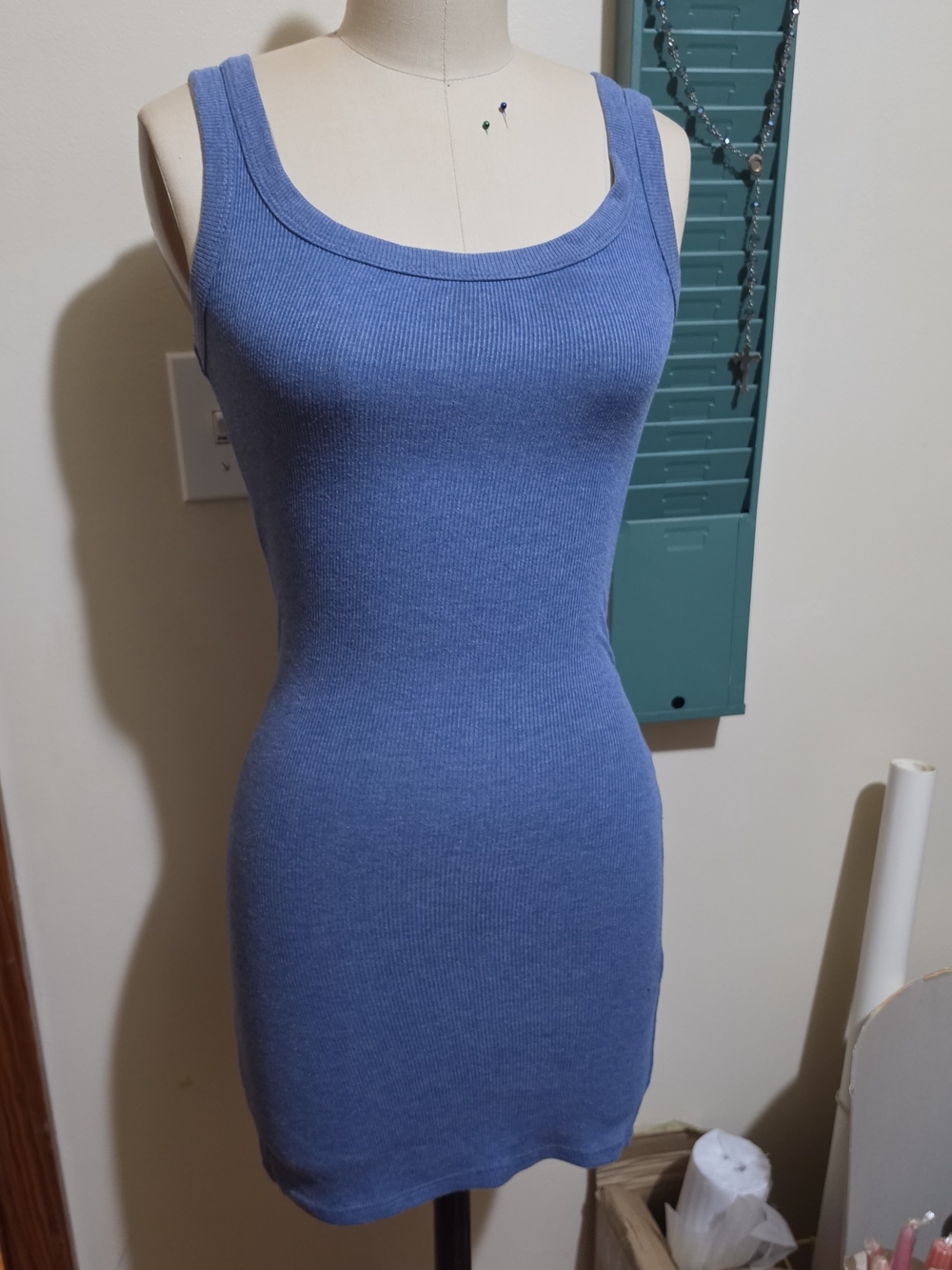 Fashion Nova Blue Ribbed Tank Mini Dress